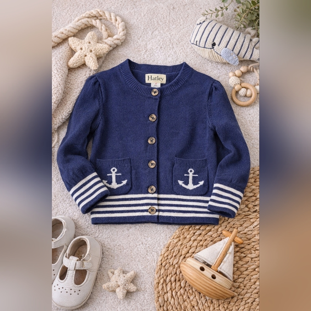 Hatley Navy Anchor Cardigan Sweater | Size 3T ⚓✨